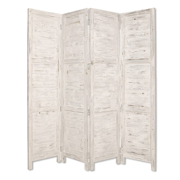 HomeRoots 76" Elegant Four-Panel Wooden Screen - Handcrafted Cedar Divider for Stylish Home Décor & Privacy White 274885