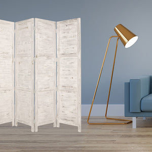HomeRoots 76" Elegant Four-Panel Wooden Screen - Handcrafted Cedar Divider for Stylish Home Décor & Privacy White 274885