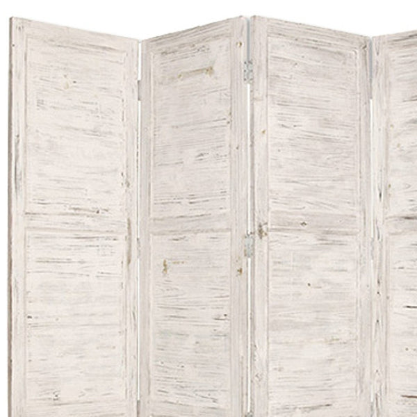 HomeRoots 76" Elegant Four-Panel Wooden Screen - Handcrafted Cedar Divider for Stylish Home Décor & Privacy White 274885