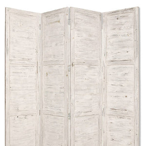 HomeRoots 76" Elegant Four-Panel Wooden Screen - Handcrafted Cedar Divider for Stylish Home Décor & Privacy White 274885
