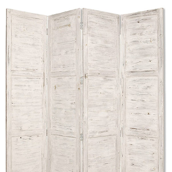 HomeRoots 76" Elegant Four-Panel Wooden Screen - Handcrafted Cedar Divider for Stylish Home Décor & Privacy White 274885