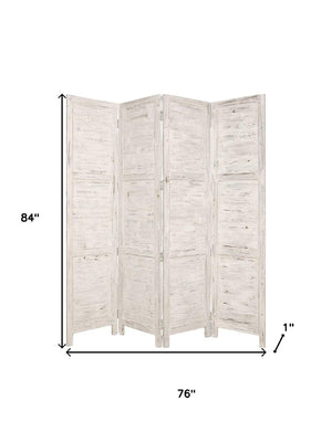 HomeRoots 76" Elegant Four-Panel Wooden Screen - Handcrafted Cedar Divider for Stylish Home Décor & Privacy White 274885