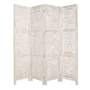 HomeRoots 76" Elegant Four-Panel Wooden Screen - Handcrafted Cedar Divider for Stylish Home Décor & Privacy White 274885