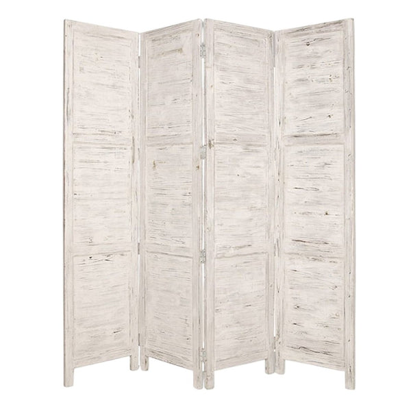 HomeRoots 76" Elegant Four-Panel Wooden Screen - Handcrafted Cedar Divider for Stylish Home Décor & Privacy White 274885