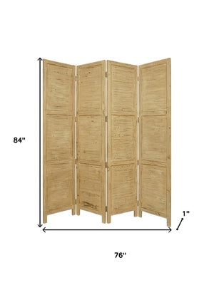 HomeRoots 76" Elegant Four-Panel Wooden Screen - Handcrafted Cedar Divider for Stylish Home Décor & Privacy Yellow 274886