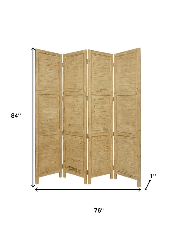 HomeRoots 76" Elegant Four-Panel Wooden Screen - Handcrafted Cedar Divider for Stylish Home Décor & Privacy Yellow 274886