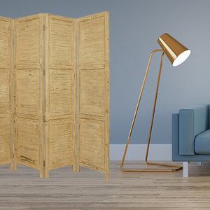 HomeRoots 76" Elegant Four-Panel Wooden Screen - Handcrafted Cedar Divider for Stylish Home Décor & Privacy Yellow 274886
