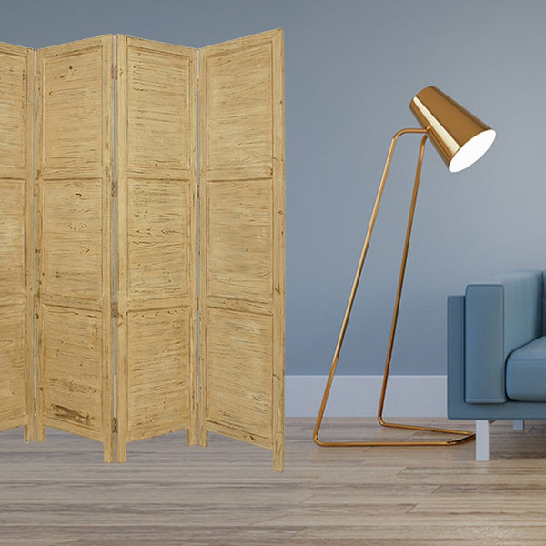 HomeRoots 76" Elegant Four-Panel Wooden Screen - Handcrafted Cedar Divider for Stylish Home Décor & Privacy Yellow 274886