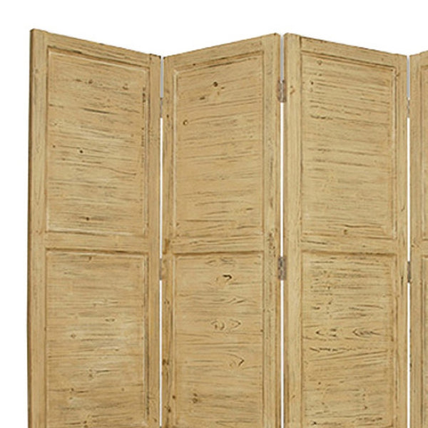 HomeRoots 76" Elegant Four-Panel Wooden Screen - Handcrafted Cedar Divider for Stylish Home Décor & Privacy Yellow 274886