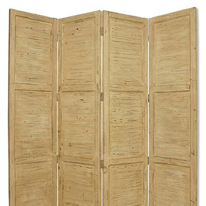 HomeRoots 76" Elegant Four-Panel Wooden Screen - Handcrafted Cedar Divider for Stylish Home Décor & Privacy Yellow 274886