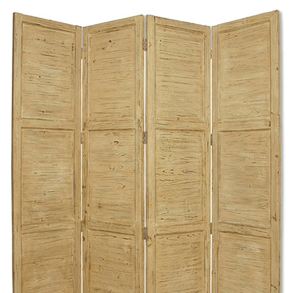 HomeRoots 76" Elegant Four-Panel Wooden Screen - Handcrafted Cedar Divider for Stylish Home Décor & Privacy Yellow 274886