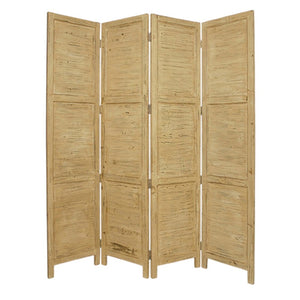 HomeRoots 76" Elegant Four-Panel Wooden Screen - Handcrafted Cedar Divider for Stylish Home Décor & Privacy Yellow 274886