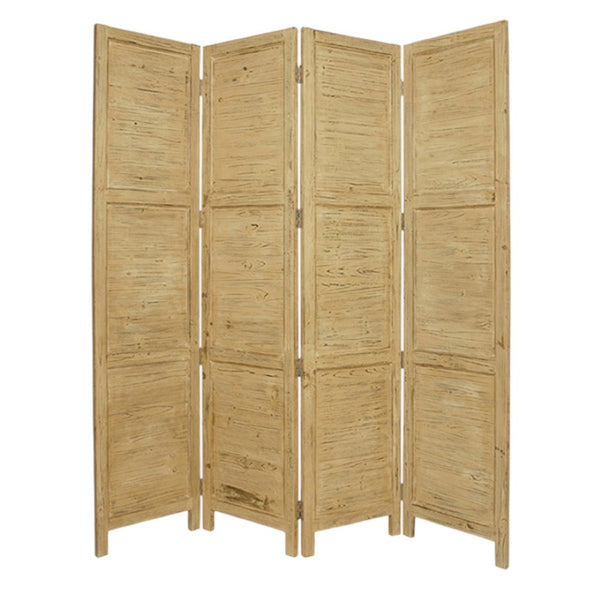 HomeRoots 76" Elegant Four-Panel Wooden Screen - Handcrafted Cedar Divider for Stylish Home Décor & Privacy Yellow 274886