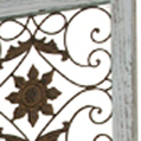HomeRoots 76" Four-Panel Wood Screen - Handcrafted Room Divider with Vintage Charm for Any Interior Style Blue 274887