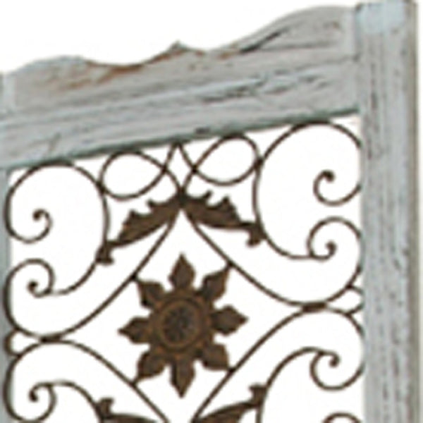 HomeRoots 76" Four-Panel Wood Screen - Handcrafted Room Divider with Vintage Charm for Any Interior Style Blue 274887
