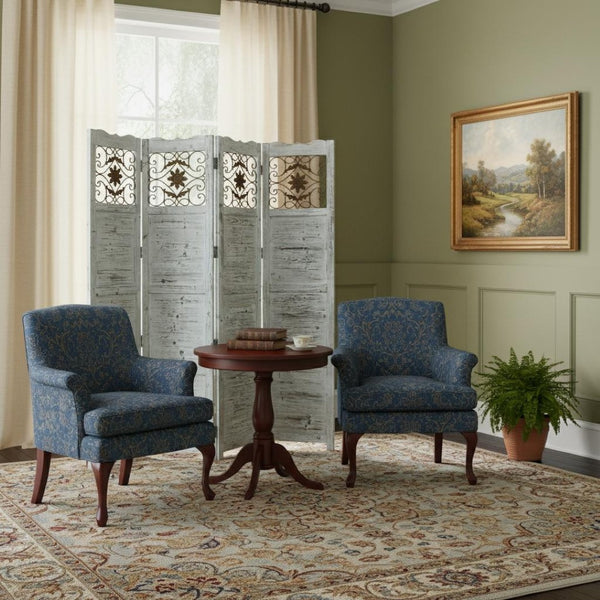 HomeRoots 76" Four-Panel Wood Screen - Handcrafted Room Divider with Vintage Charm for Any Interior Style Blue 274887