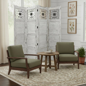 HomeRoots 76" Four-Panel Wood Screen - Handcrafted Room Divider with Vintage Charm for Any Interior Style White 274888