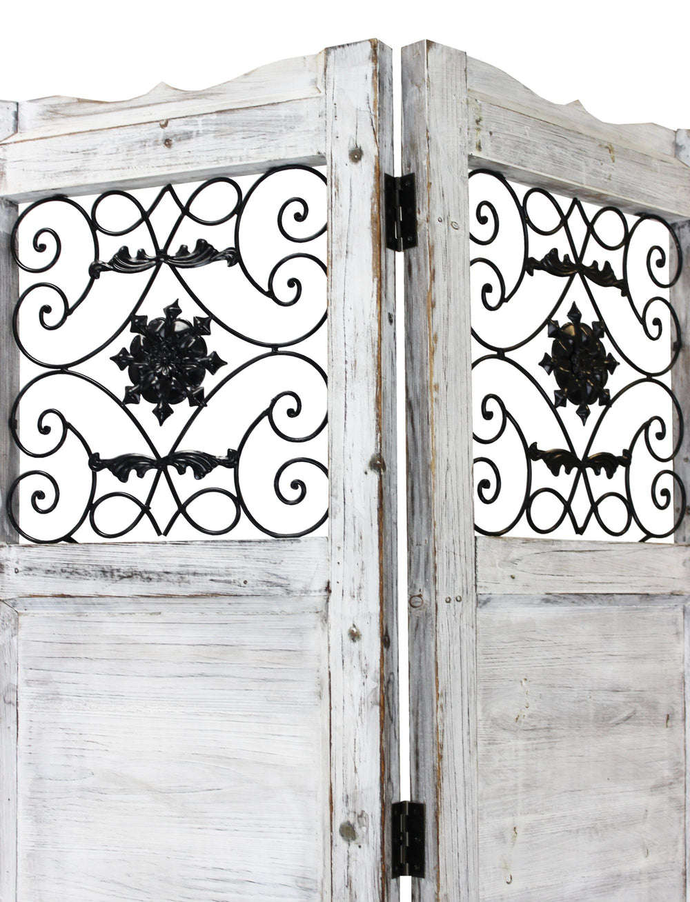 Homeroots Gray Wash 4 Panel With Scroll Work Room Divider Screen White Wood 274888
