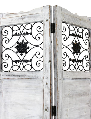 Homeroots Gray Wash 4 Panel With Scroll Work Room Divider Screen White Wood 274888