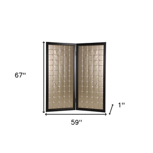 HomeRoots 59" Elegant Gold Fabric Room Screen with Black Wood Frame - Stylish Privacy Divider & Accent Piece 274894