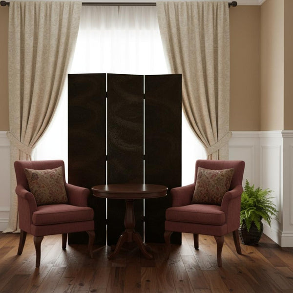 HomeRoots 48" Black Wood Canvas Screen - Elegant 4-Panel Room Divider with Gold Accents for Stylish Spaces 274898