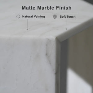 English Elm Genuine Solid Marble Hexagonal Pedestal End Table Polished Stone for Modern Living White W1696P407996