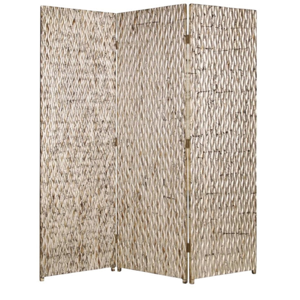 HomeRoots 63" Three-Panel Folding Screen - Vintage Charm Meets Modern Style for Elegant Room Division & Privacy Silver 274900