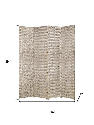 HomeRoots 84" Elegant Wood Room Screen - Four-Panel Decorative Divider for Privacy and Stylish Décor Solutions Silver 274901