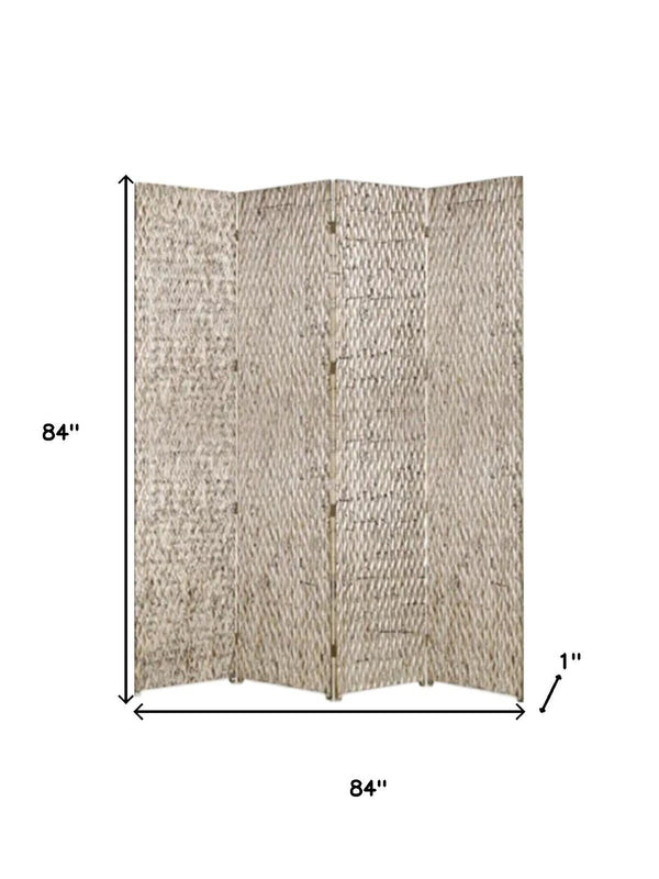 HomeRoots 84" Elegant Wood Room Screen - Four-Panel Decorative Divider for Privacy and Stylish Décor Solutions Silver 274901