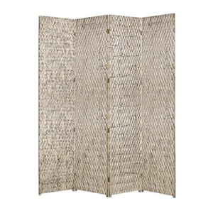 HomeRoots 84" Elegant Wood Room Screen - Four-Panel Decorative Divider for Privacy and Stylish Décor Solutions Silver 274901