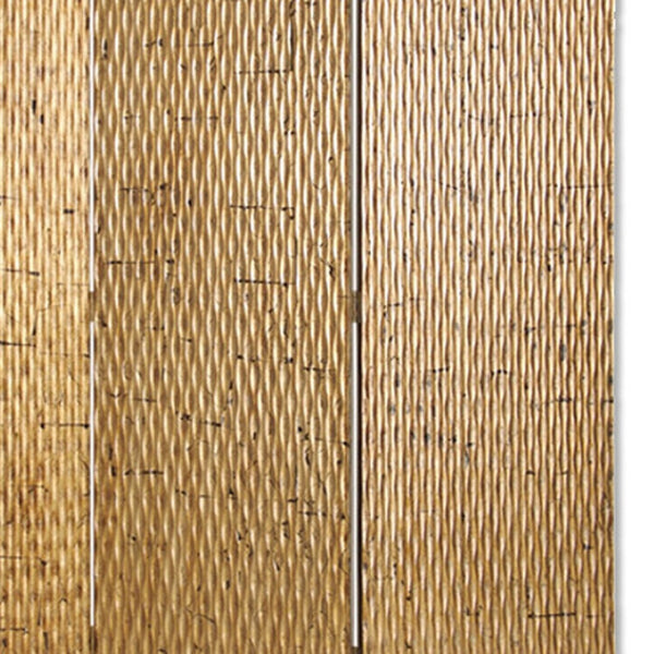 HomeRoots 63" Three-Panel Folding Screen - Vintage Charm Meets Modern Style for Elegant Room Division & Privacy Gold 274902