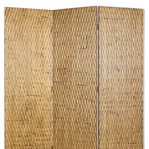 HomeRoots 63" Three-Panel Folding Screen - Vintage Charm Meets Modern Style for Elegant Room Division & Privacy Gold 274902