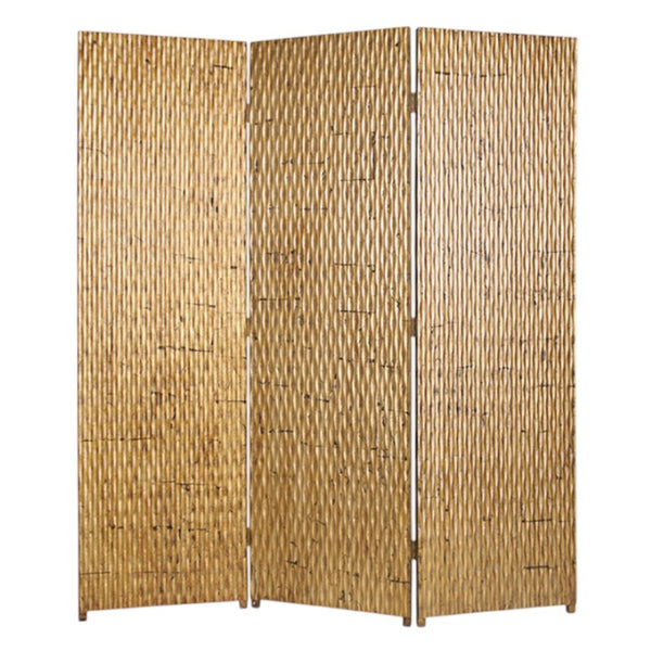 HomeRoots 63" Three-Panel Folding Screen - Vintage Charm Meets Modern Style for Elegant Room Division & Privacy Gold 274902