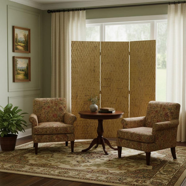 HomeRoots 63" Three-Panel Folding Screen - Vintage Charm Meets Modern Style for Elegant Room Division & Privacy Gold 274902