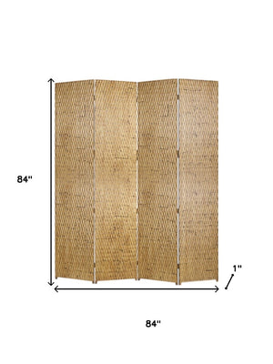 HomeRoots 84" Elegant Wood Room Screen - Four-Panel Decorative Divider for Privacy and Stylish Décor Solutions Gold 274903