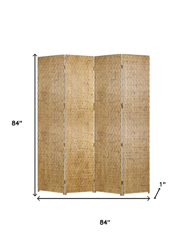 HomeRoots 84" Elegant Wood Room Screen - Four-Panel Decorative Divider for Privacy and Stylish Décor Solutions Gold 274903