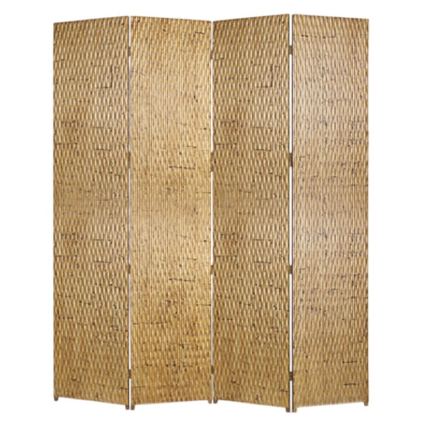 HomeRoots 84" Elegant Wood Room Screen - Four-Panel Decorative Divider for Privacy and Stylish Décor Solutions Gold 274903