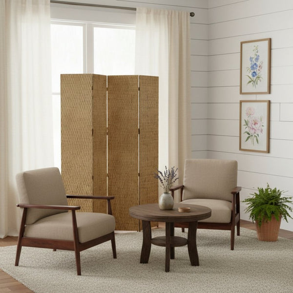 HomeRoots 84" Elegant Wood Room Screen - Four-Panel Decorative Divider for Privacy and Stylish Décor Solutions Gold 274903