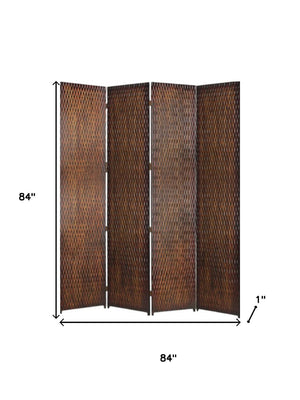 HomeRoots 84" Elegant Wood Room Screen - Four-Panel Decorative Divider for Privacy and Stylish Décor Solutions Brown 274905