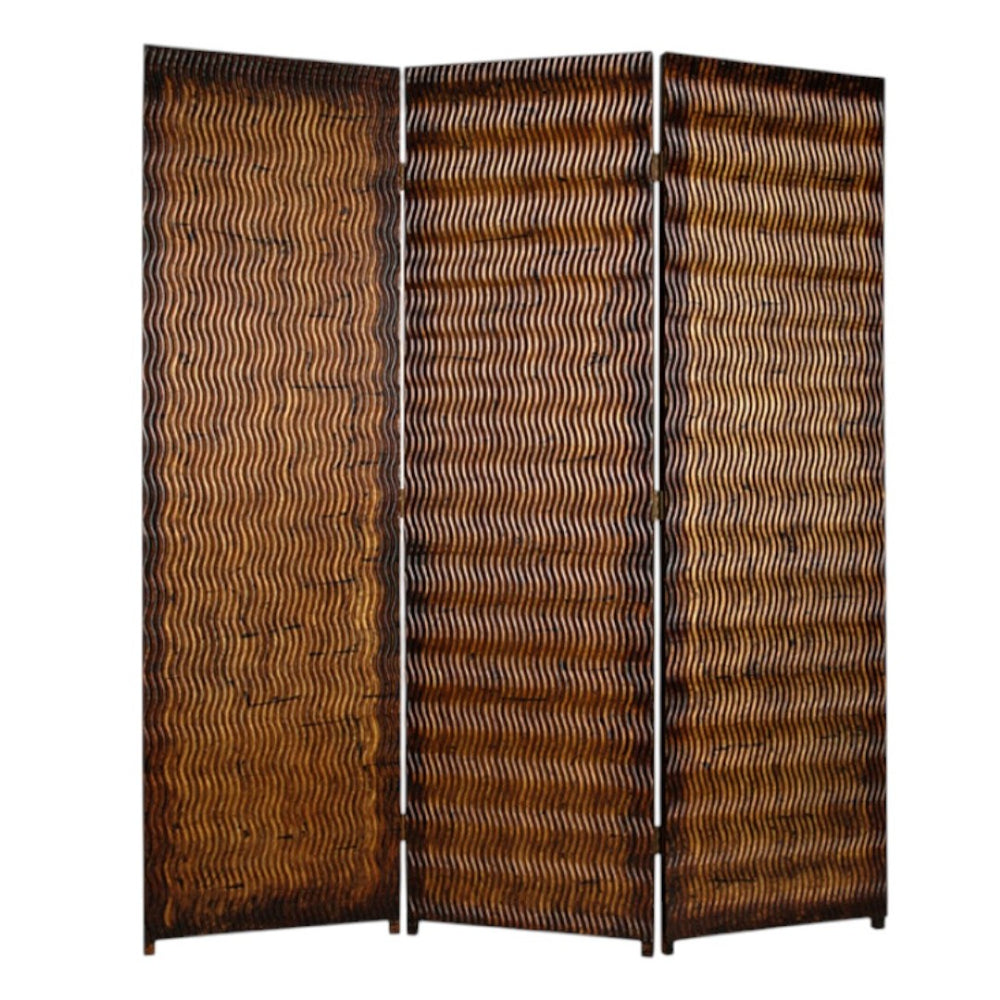 HomeRoots 63" Stylish Three-Panel Wood Screen with Rustic Accents - Vintage-Inspired Room Divider & Decor 274906