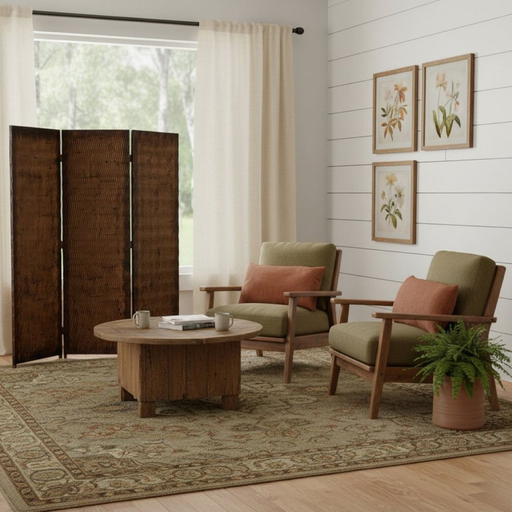 HomeRoots 63" Stylish Three-Panel Wood Screen with Rustic Accents - Vintage-Inspired Room Divider & Decor 274906