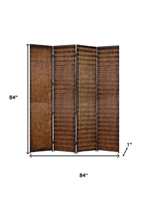 HomeRoots 84" Elegant Brown Wood Folding Screen - Stylish 4-Panel Room Divider with Gold-Brown Finish 274907