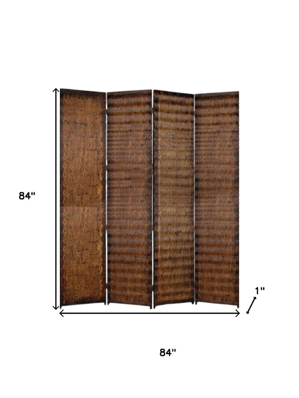 HomeRoots 84" Elegant Brown Wood Folding Screen - Stylish 4-Panel Room Divider with Gold-Brown Finish 274907