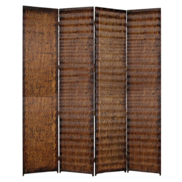 HomeRoots 84" Elegant Brown Wood Folding Screen - Stylish 4-Panel Room Divider with Gold-Brown Finish 274907