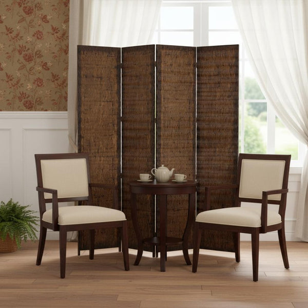 HomeRoots 84" Elegant Brown Wood Folding Screen - Stylish 4-Panel Room Divider with Gold-Brown Finish 274907