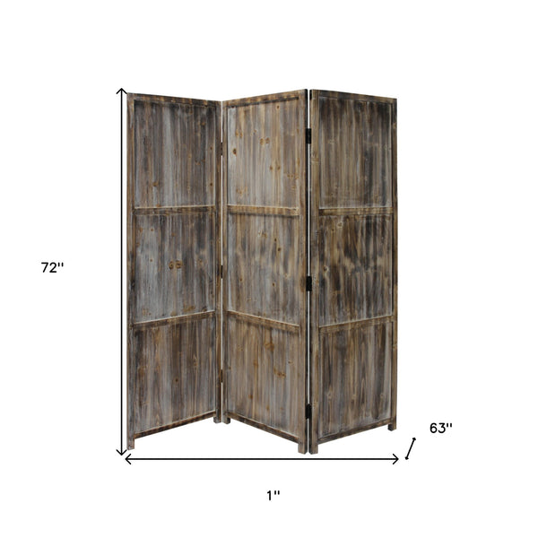 Homeroots 1" X 63" X 72" Brown 3 Panel Solid Wood Fortress  Screen  Wood 274909