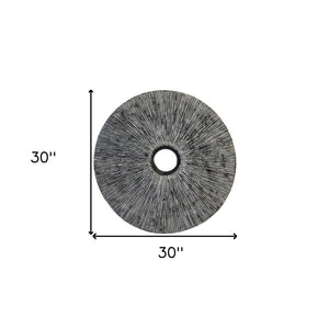 HomeRoots 30" Contemporary Grey Round Rib Wall Art - Textured Sandstone Sculpture for Modern Spaces 274913
