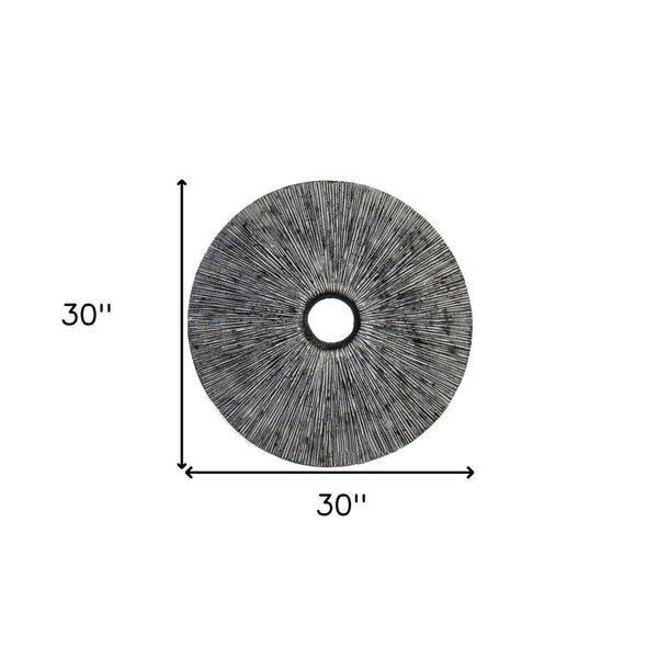 HomeRoots 30" Contemporary Grey Round Rib Wall Art - Textured Sandstone Sculpture for Modern Spaces 274913