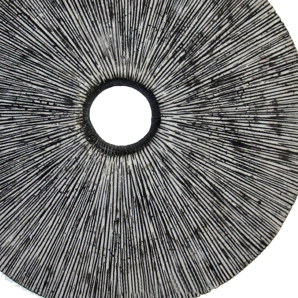 HomeRoots 30" Contemporary Grey Round Rib Wall Art - Textured Sandstone Sculpture for Modern Spaces 274913