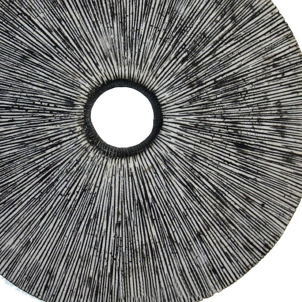 HomeRoots 30" Contemporary Grey Round Rib Wall Art - Textured Sandstone Sculpture for Modern Spaces 274913